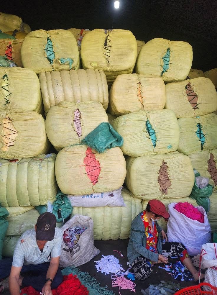 Pressed bales stacked in the warehouse